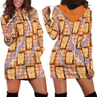Aloha Hawaii Tiki Palaka Motifs Hoodie Dress Honohono Lei Orange Elegant Vibes LT14 - Polynesian Pride