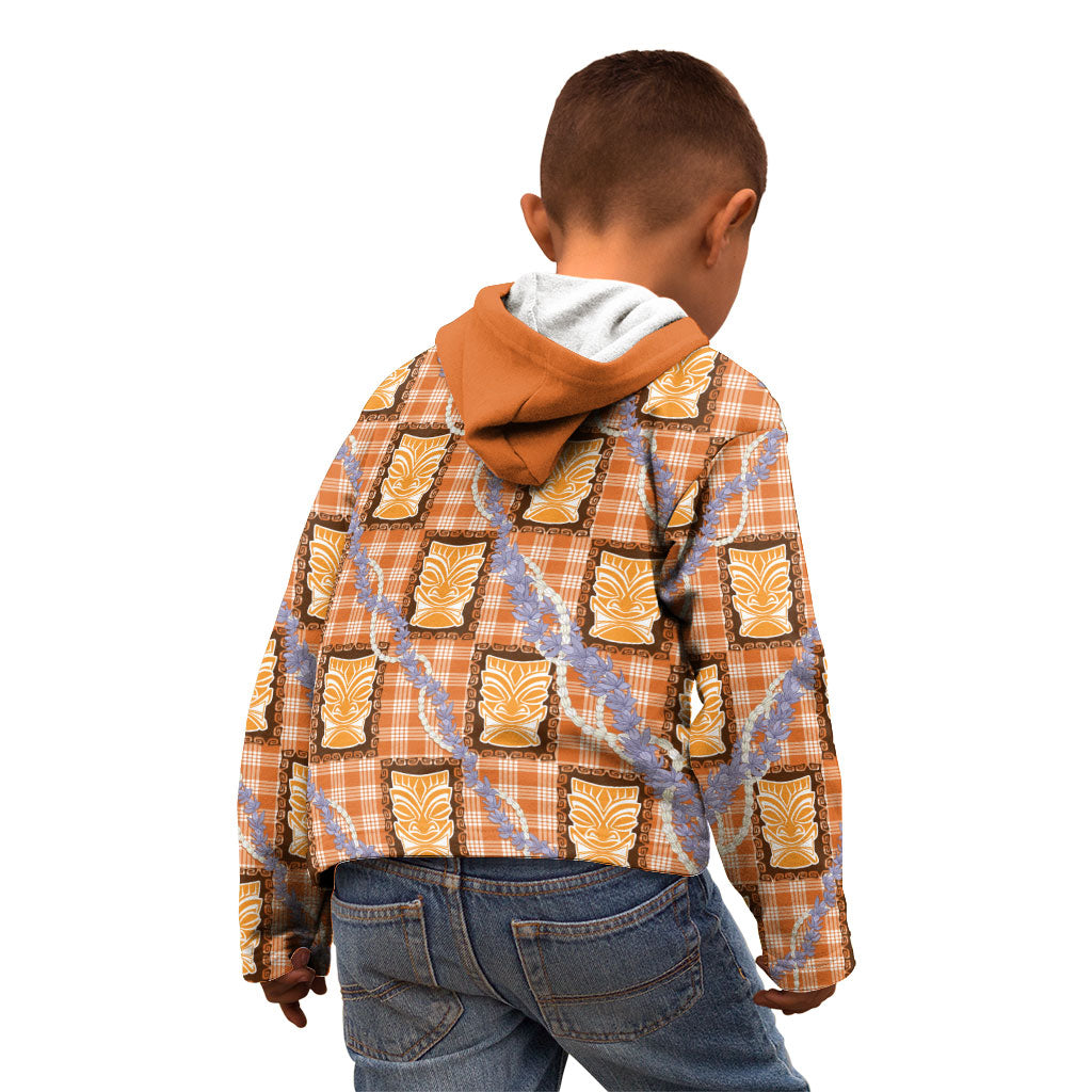 Aloha Hawaii Tiki Palaka Motifs Kid Hoodie Honohono Lei Orange Elegant Vibes