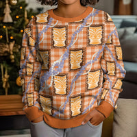 Aloha Hawaii Tiki Palaka Motifs Kid Ugly Christmas Sweater Honohono Lei Orange Elegant Vibes