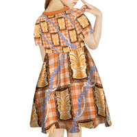 Aloha Hawaii Tiki Palaka Motifs Kid Short Sleeve Dress Honohono Lei Orange Elegant Vibes LT14 - Polynesian Pride