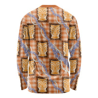 Aloha Hawaii Tiki Palaka Motifs Long Sleeve Shirt Honohono Lei Orange Elegant Vibes