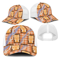 Aloha Hawaii Tiki Palaka Motifs Mesh Trucker Cap Honohono Lei Orange Elegant Vibes