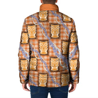 Aloha Hawaii Tiki Palaka Motifs Padded Jacket Honohono Lei Orange Elegant Vibes