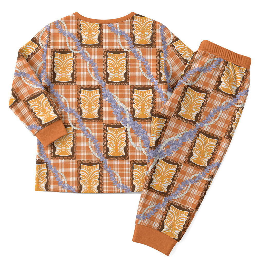 Aloha Hawaii Tiki Palaka Motifs Christmas Pajama Set Honohono Lei Orange Elegant Vibes