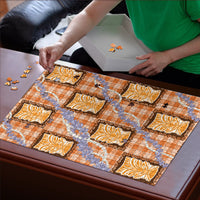 Aloha Hawaii Tiki Palaka Motifs Puzzle Honohono Lei Orange Elegant Vibes