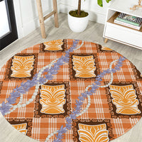 Aloha Hawaii Tiki Palaka Motifs Round Carpet Honohono Lei Orange Elegant Vibes