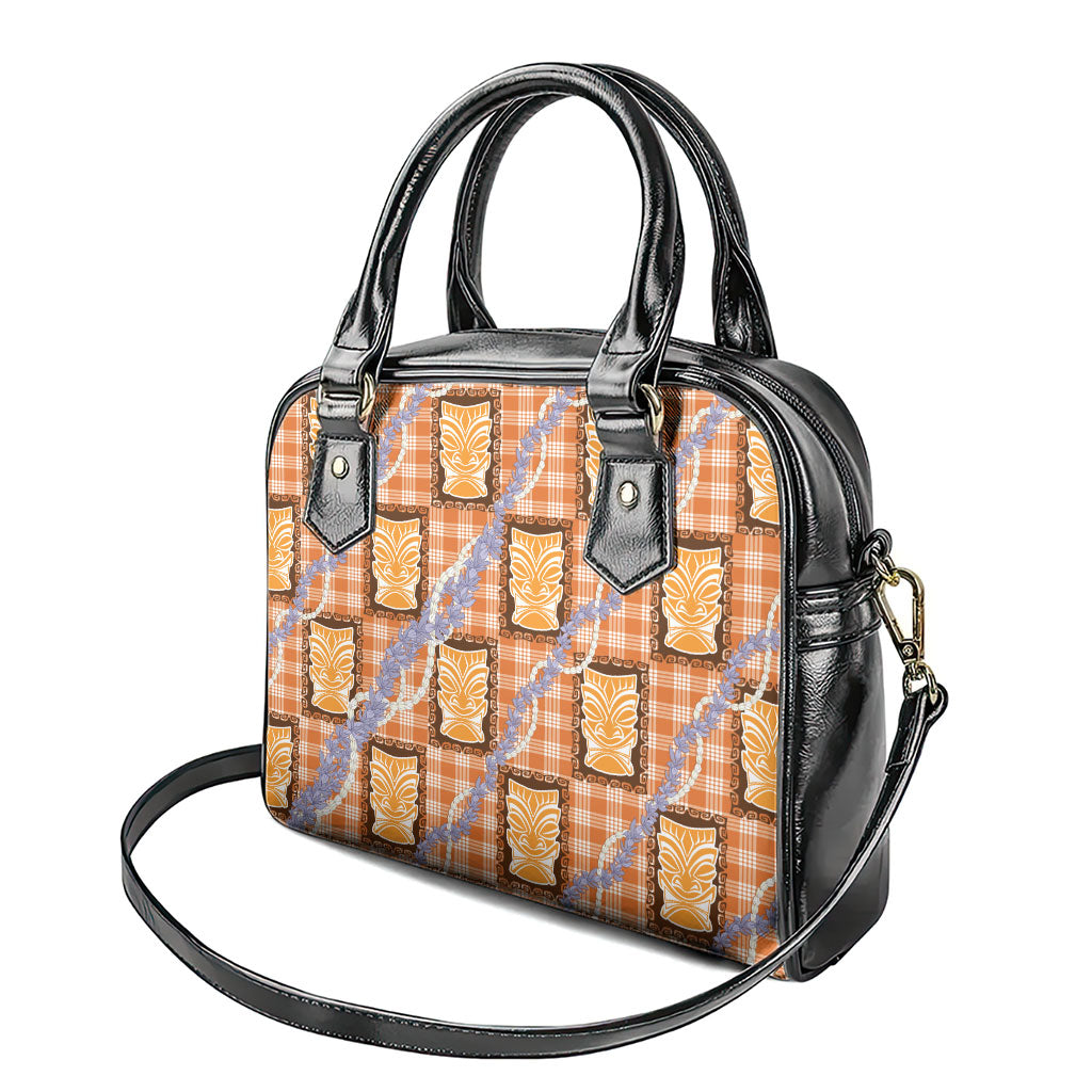 Aloha Hawaii Tiki Palaka Motifs Shoulder Handbag Honohono Lei Orange Elegant Vibes