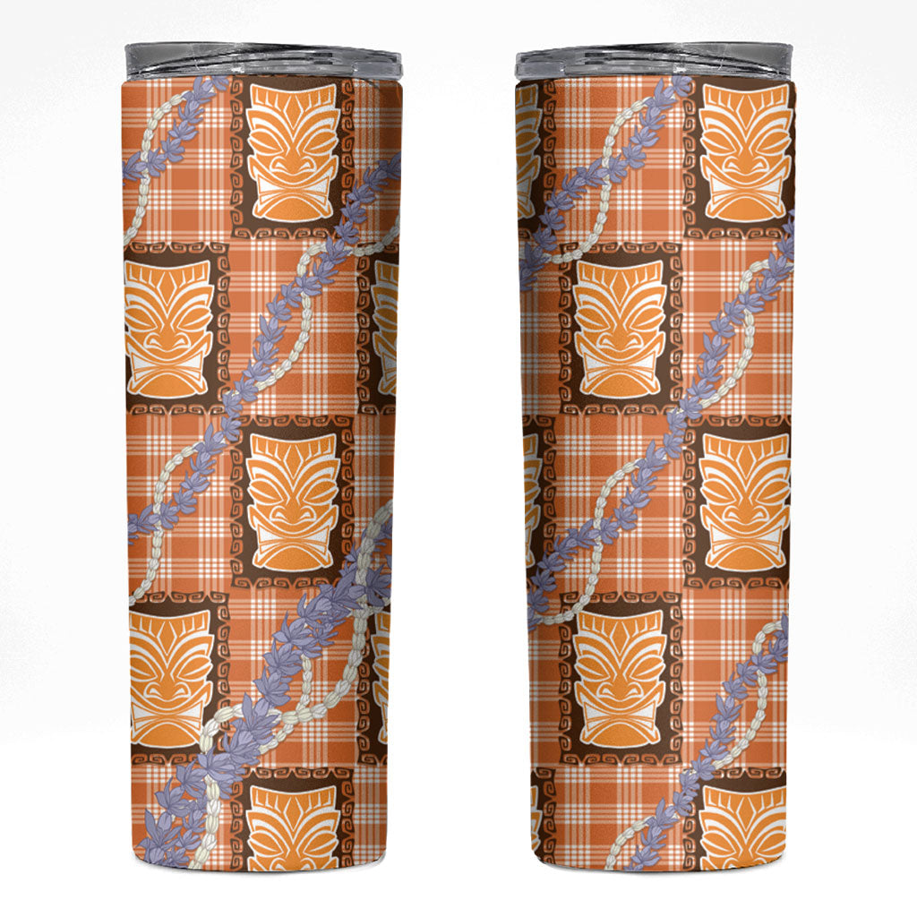 Aloha Hawaii Tiki Palaka Motifs Skinny Tumbler Honohono Lei Orange Elegant Vibes LT14 Orange - Polynesian Pride
