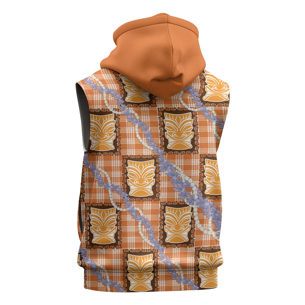 Aloha Hawaii Tiki Palaka Motifs Sleeveless Hoodie Honohono Lei Orange Elegant Vibes LT14 - Polynesian Pride