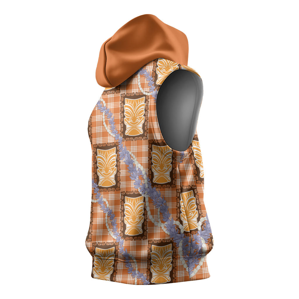 Aloha Hawaii Tiki Palaka Motifs Sleeveless Hoodie Honohono Lei Orange Elegant Vibes LT14 - Polynesian Pride