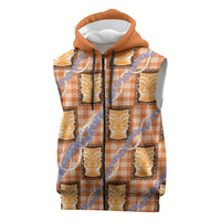 Aloha Hawaii Tiki Palaka Motifs Sleeveless Zip Hoodie Honohono Lei Orange Elegant Vibes LT14 Orange - Polynesian Pride