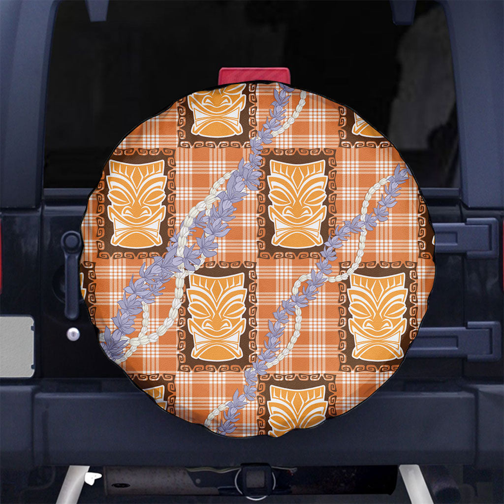 Aloha Hawaii Tiki Palaka Motifs Spare Tire Cover Honohono Lei Orange Elegant Vibes