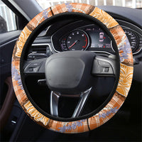 Aloha Hawaii Tiki Palaka Motifs Steering Wheel Cover Honohono Lei Orange Elegant Vibes
