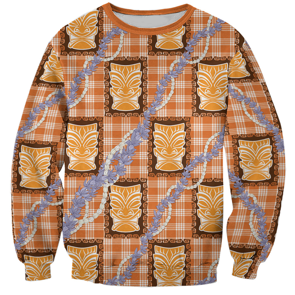 Aloha Hawaii Tiki Palaka Motifs Sweatshirt Honohono Lei Orange Elegant Vibes