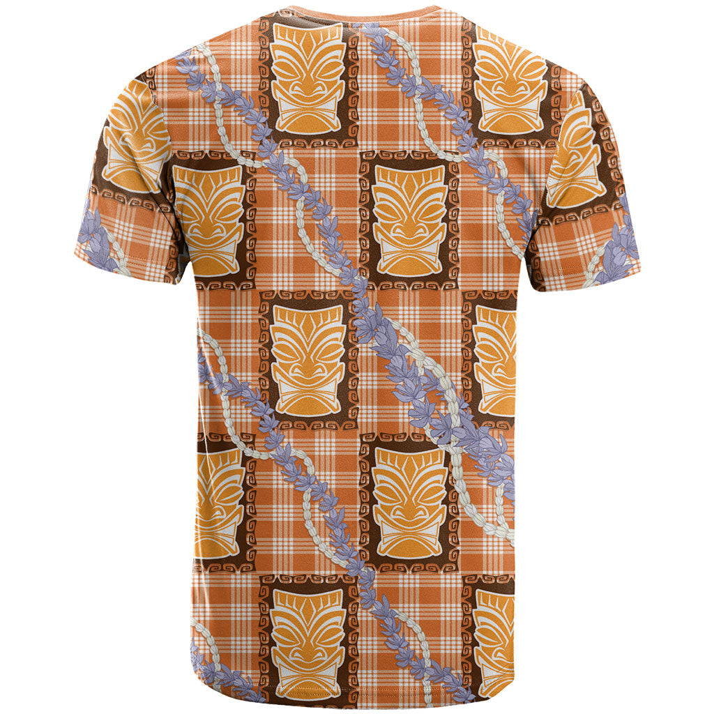 Aloha Hawaii Tiki Palaka Motifs T Shirt Honohono Lei Orange Elegant Vibes