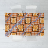 Aloha Hawaii Tiki Palaka Motifs Tablecloth Honohono Lei Orange Elegant Vibes