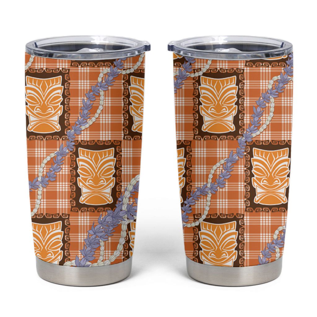 Aloha Hawaii Tiki Palaka Motifs Tumbler Cup Honohono Lei Orange Elegant Vibes