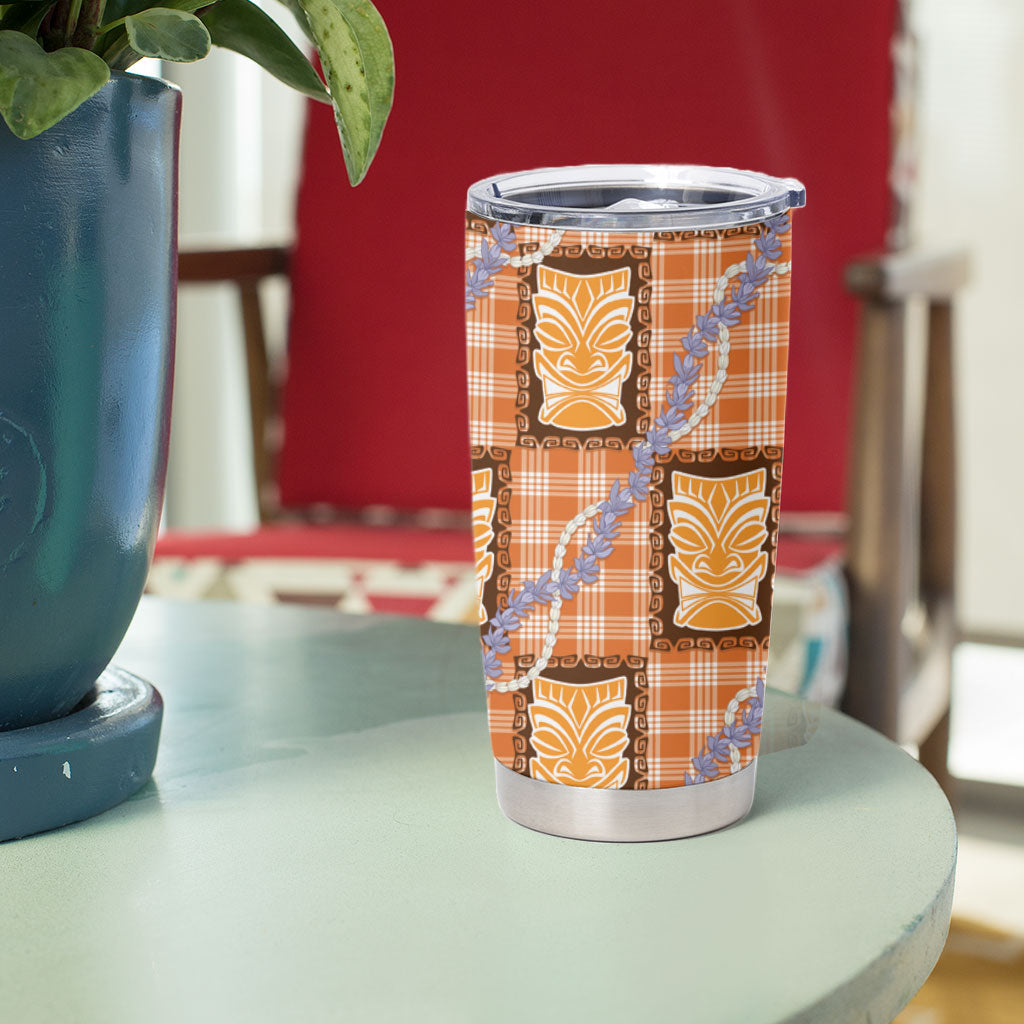 Aloha Hawaii Tiki Palaka Motifs Tumbler Cup Honohono Lei Orange Elegant Vibes