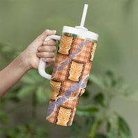 Aloha Hawaii Tiki Palaka Motifs Tumbler With Handle Honohono Lei Orange Elegant Vibes