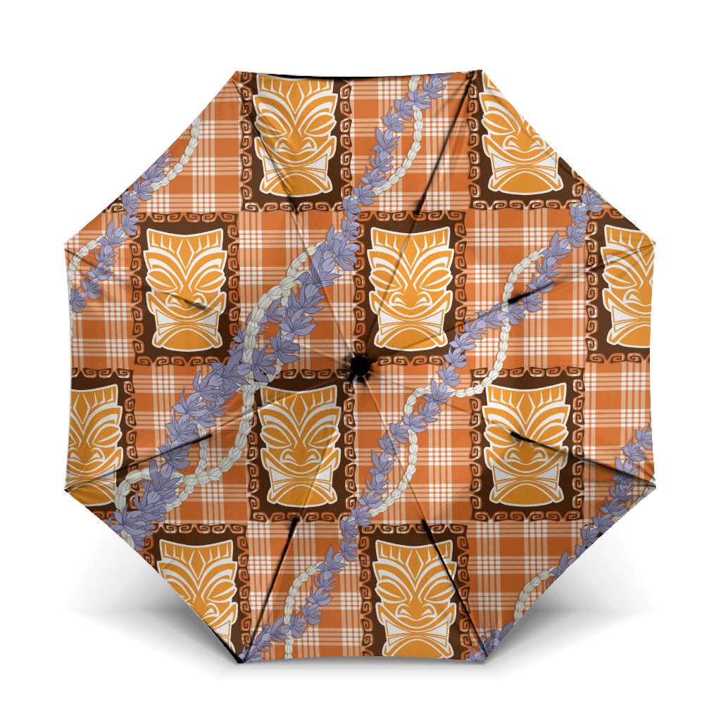 Aloha Hawaii Tiki Palaka Motifs Umbrella Honohono Lei Orange Elegant Vibes