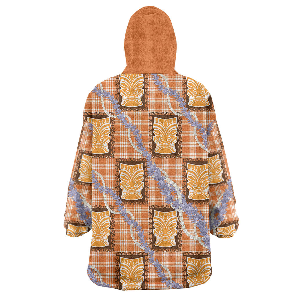 Aloha Hawaii Tiki Palaka Motifs Wearable Blanket Hoodie Honohono Lei Orange Elegant Vibes LT14 - Polynesian Pride