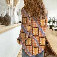 Aloha Hawaii Tiki Palaka Motifs Women Casual Shirt Honohono Lei Orange Elegant Vibes LT14 - Polynesian Pride