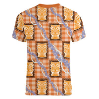 Aloha Hawaii Tiki Palaka Motifs Women V-Neck T-Shirt Honohono Lei Orange Elegant Vibes LT14 - Polynesian Pride