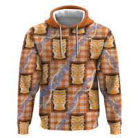 Aloha Hawaii Tiki Palaka Motifs Zip Hoodie Honohono Lei Orange Elegant Vibes