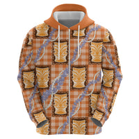 Aloha Hawaii Tiki Palaka Motifs Zip Hoodie Honohono Lei Orange Elegant Vibes