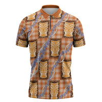 Aloha Hawaii Tiki Palaka Motifs Zipper Polo Shirt Honohono Lei Orange Elegant Vibes LT14 Orange - Polynesian Pride
