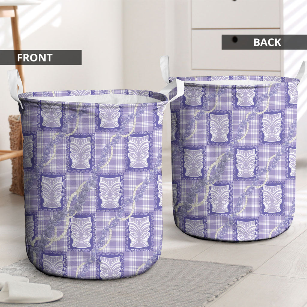 Aloha Hawaii Tiki Palaka Motifs Laundry Basket Honohono Lei Purple Elegant Vibes