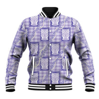 Aloha Hawaii Tiki Palaka Motifs Baseball Jacket Honohono Lei Purple Elegant Vibes