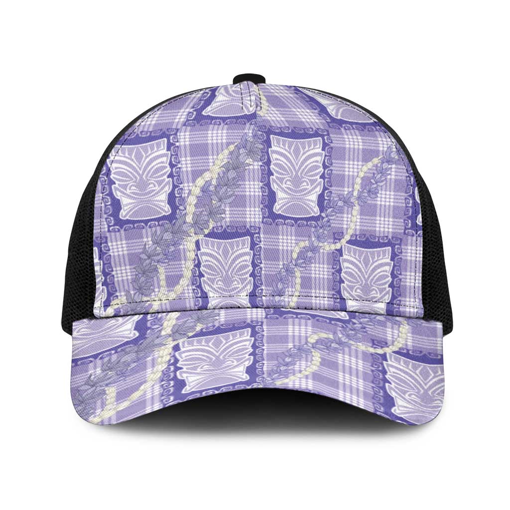 Aloha Hawaii Tiki Palaka Motifs Baseball Net Cap Honohono Lei Purple Elegant Vibes