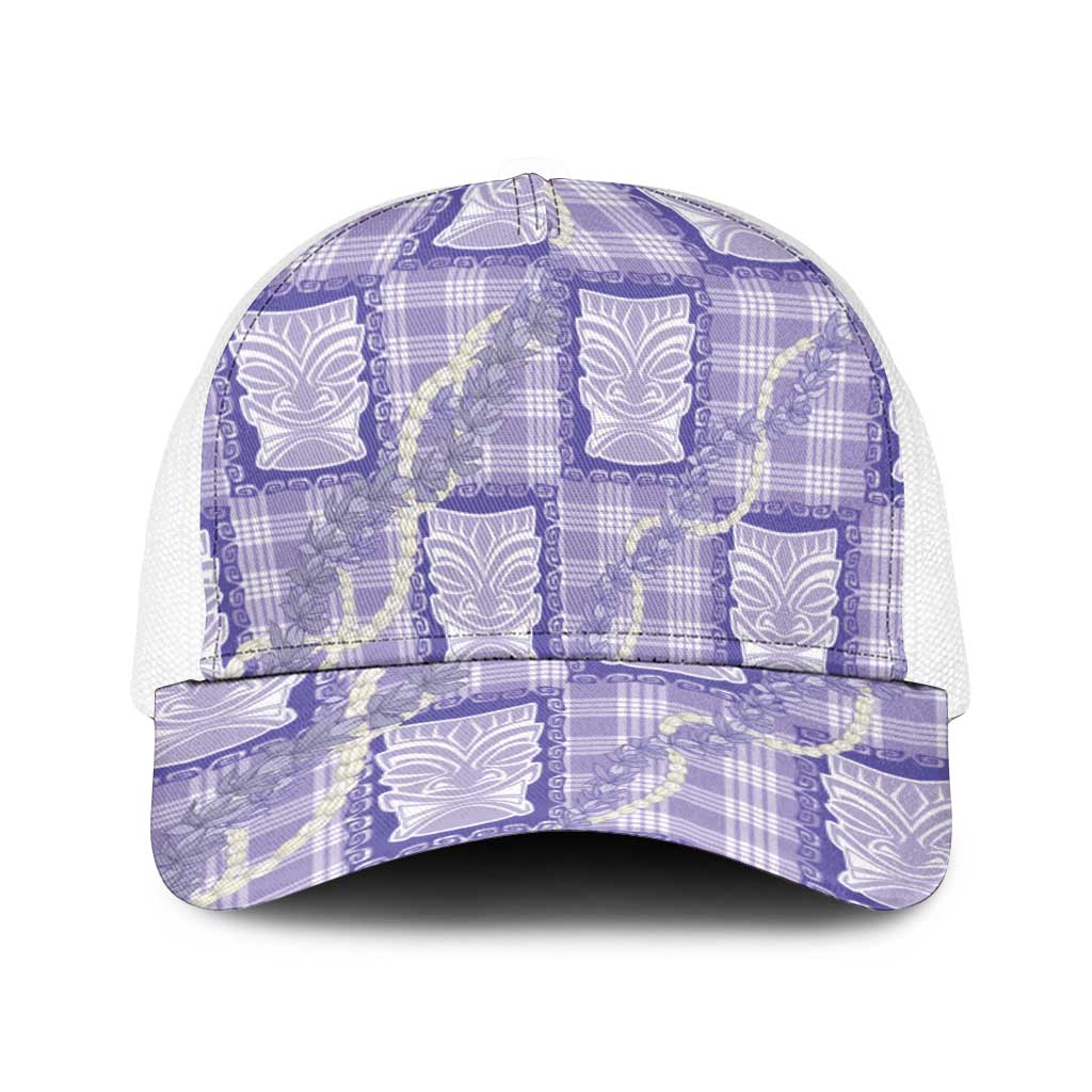 Aloha Hawaii Tiki Palaka Motifs Baseball Net Cap Honohono Lei Purple Elegant Vibes