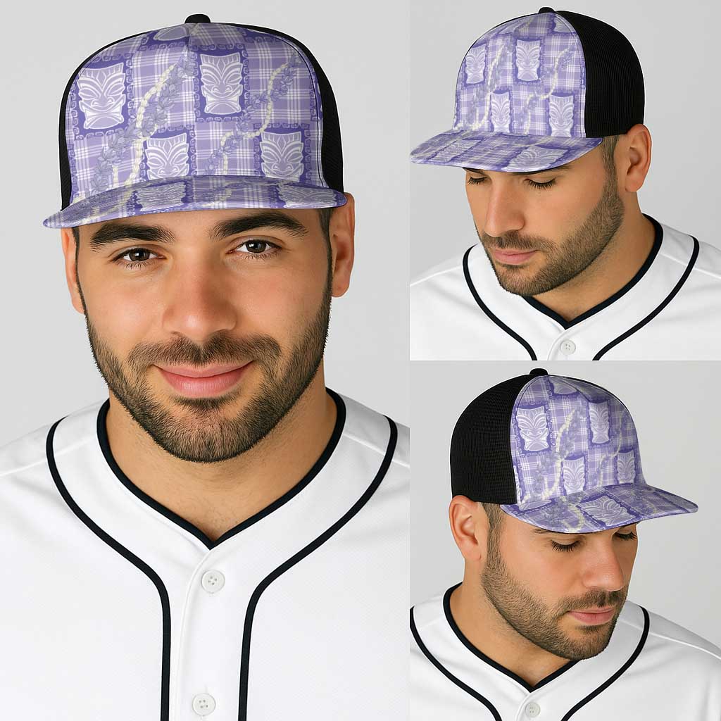 Aloha Hawaii Tiki Palaka Motifs Baseball Net Cap Honohono Lei Purple Elegant Vibes