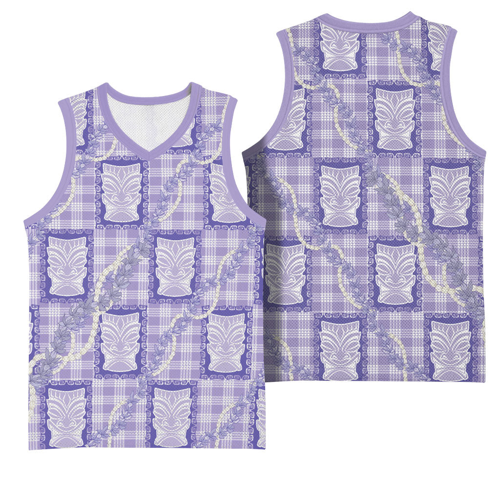 Aloha Hawaii Tiki Palaka Motifs Basketball Jersey Honohono Lei Purple Elegant Vibes LT14 - Polynesian Pride
