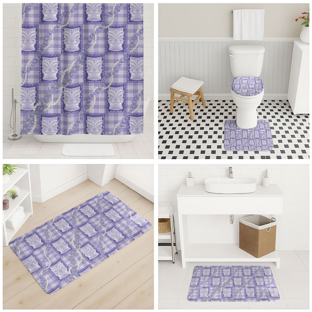 Aloha Hawaii Tiki Palaka Motifs Bathroom Set Honohono Lei Purple Elegant Vibes