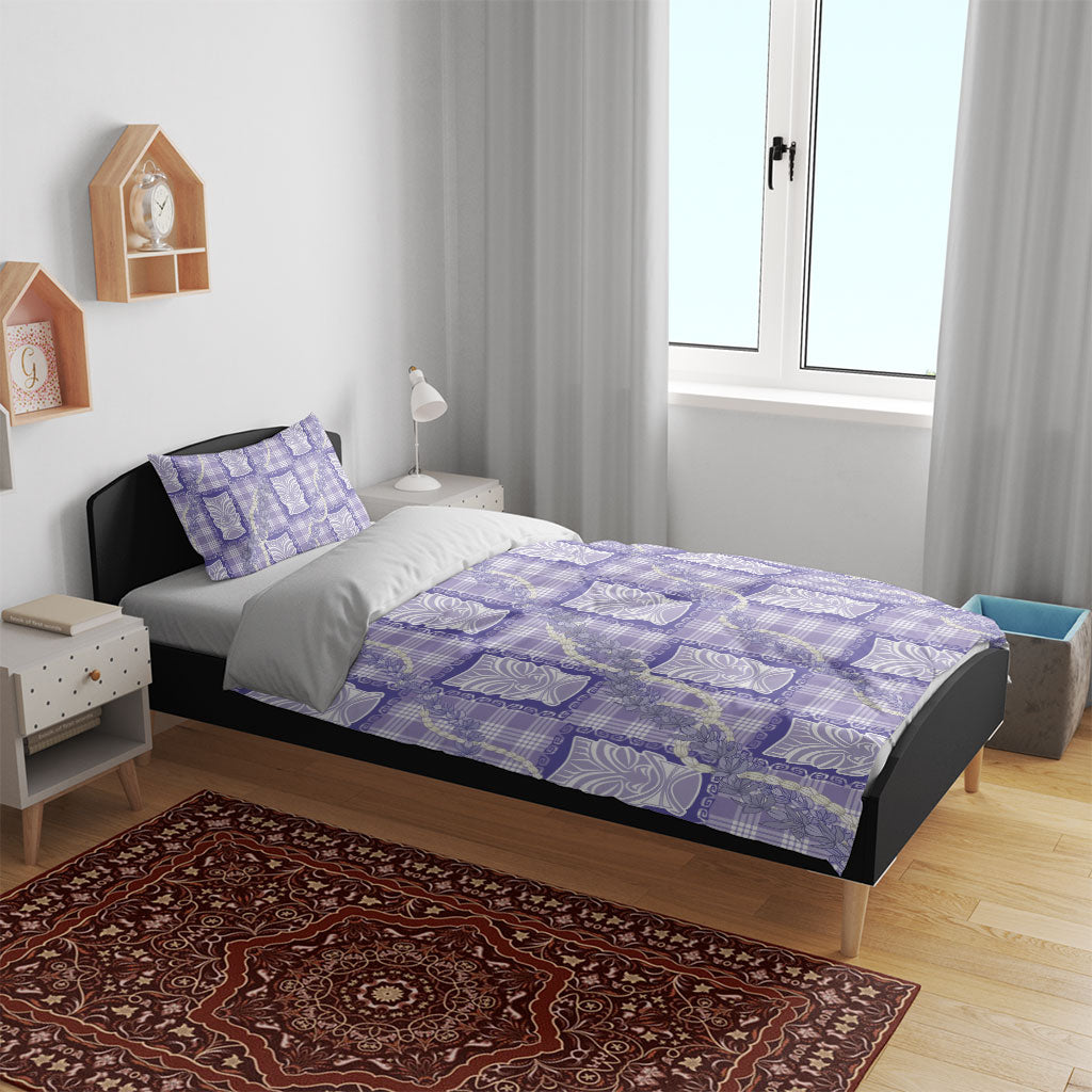 Aloha Hawaii Tiki Palaka Motifs Bedding Set Honohono Lei Purple Elegant Vibes