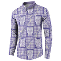 Aloha Hawaii Tiki Palaka Motifs Button Sweatshirt Honohono Lei Purple Elegant Vibes