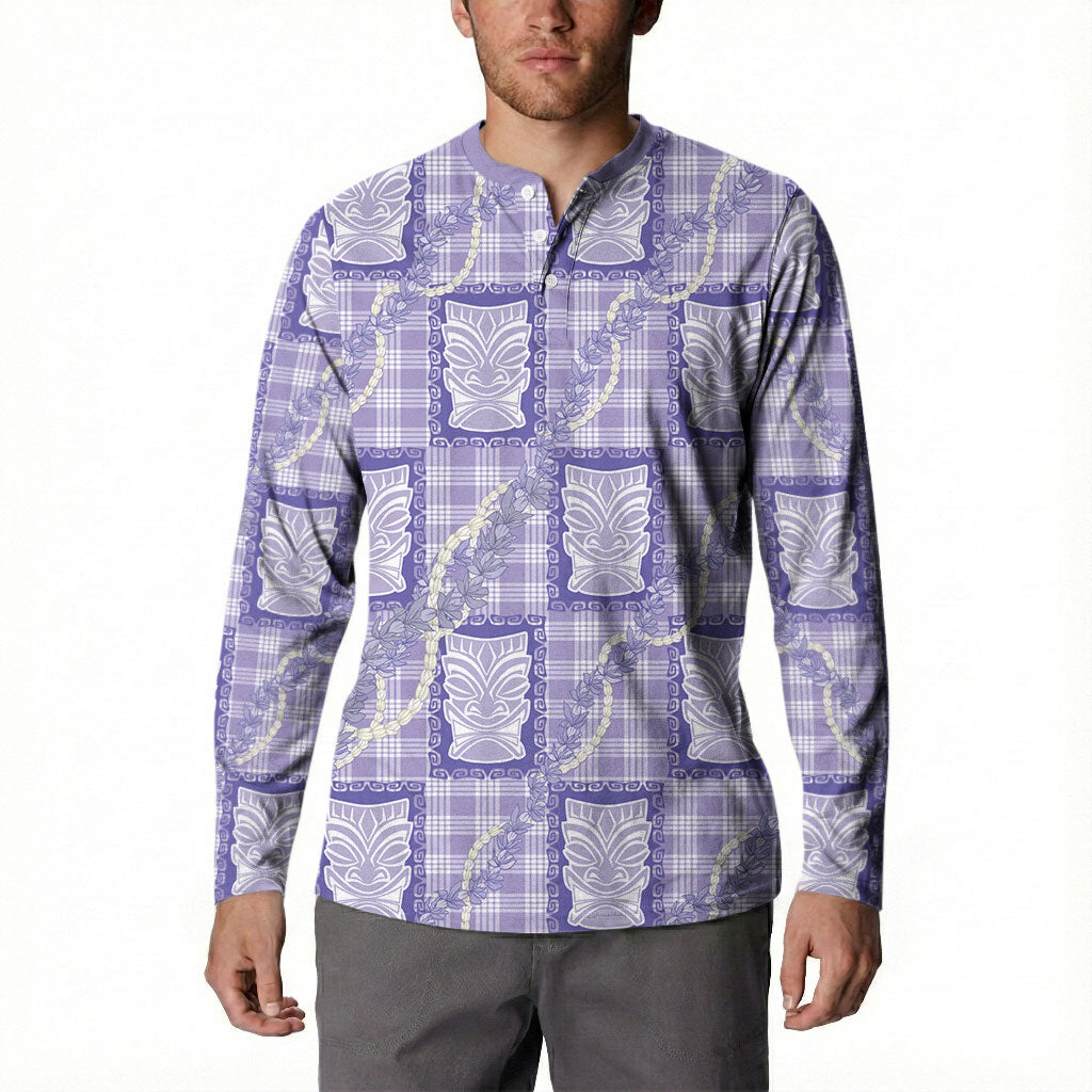 Aloha Hawaii Tiki Palaka Motifs Button Sweatshirt Honohono Lei Purple Elegant Vibes