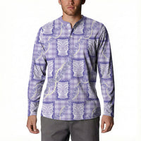 Aloha Hawaii Tiki Palaka Motifs Button Sweatshirt Honohono Lei Purple Elegant Vibes