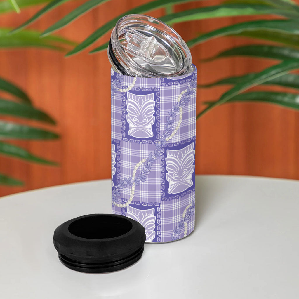Aloha Hawaii Tiki Palaka Motifs 4 in 1 Can Cooler Tumbler Honohono Lei Purple Elegant Vibes LT14 - Polynesian Pride