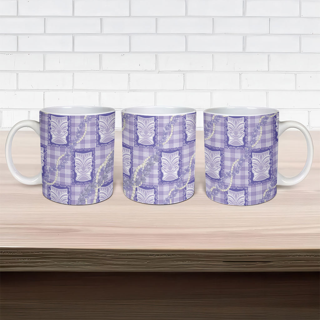 Aloha Hawaii Tiki Palaka Motifs Ceramic Mug Honohono Lei Purple Elegant Vibes