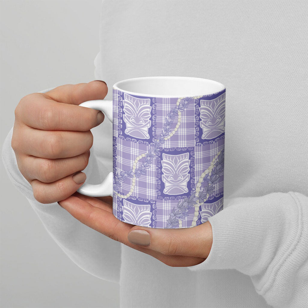 Aloha Hawaii Tiki Palaka Motifs Ceramic Mug Honohono Lei Purple Elegant Vibes