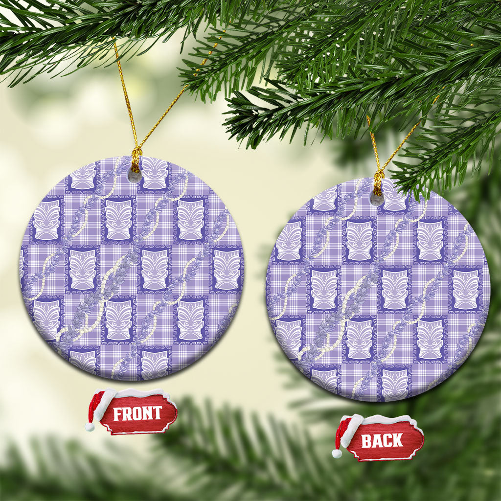 Aloha Hawaii Tiki Palaka Motifs Ceramic Ornament Honohono Lei Purple Elegant Vibes