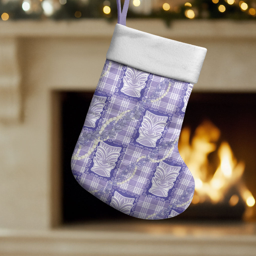 Aloha Hawaii Tiki Palaka Motifs Christmas Stocking Honohono Lei Purple Elegant Vibes