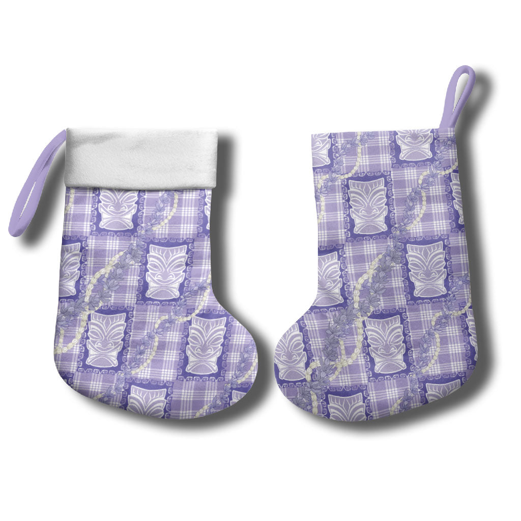 Aloha Hawaii Tiki Palaka Motifs Christmas Stocking Honohono Lei Purple Elegant Vibes
