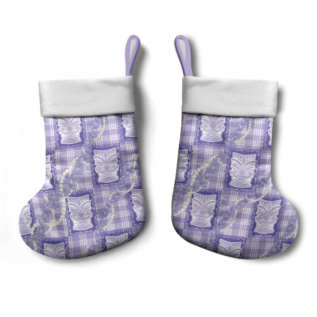 Aloha Hawaii Tiki Palaka Motifs Christmas Stocking Honohono Lei Purple Elegant Vibes