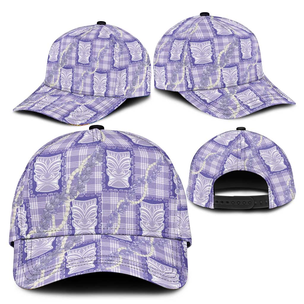 Aloha Hawaii Tiki Palaka Motifs Classic Cap Honohono Lei Purple Elegant Vibes