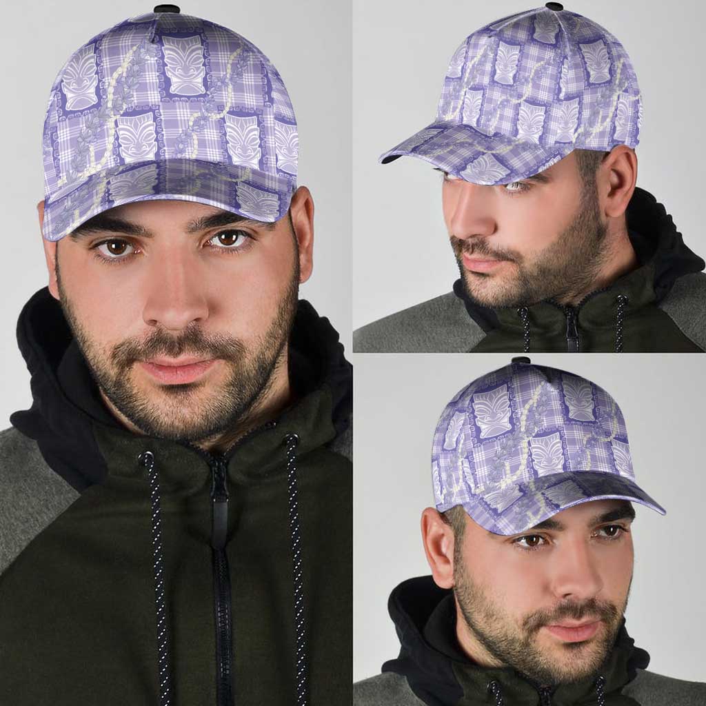 Aloha Hawaii Tiki Palaka Motifs Classic Cap Honohono Lei Purple Elegant Vibes
